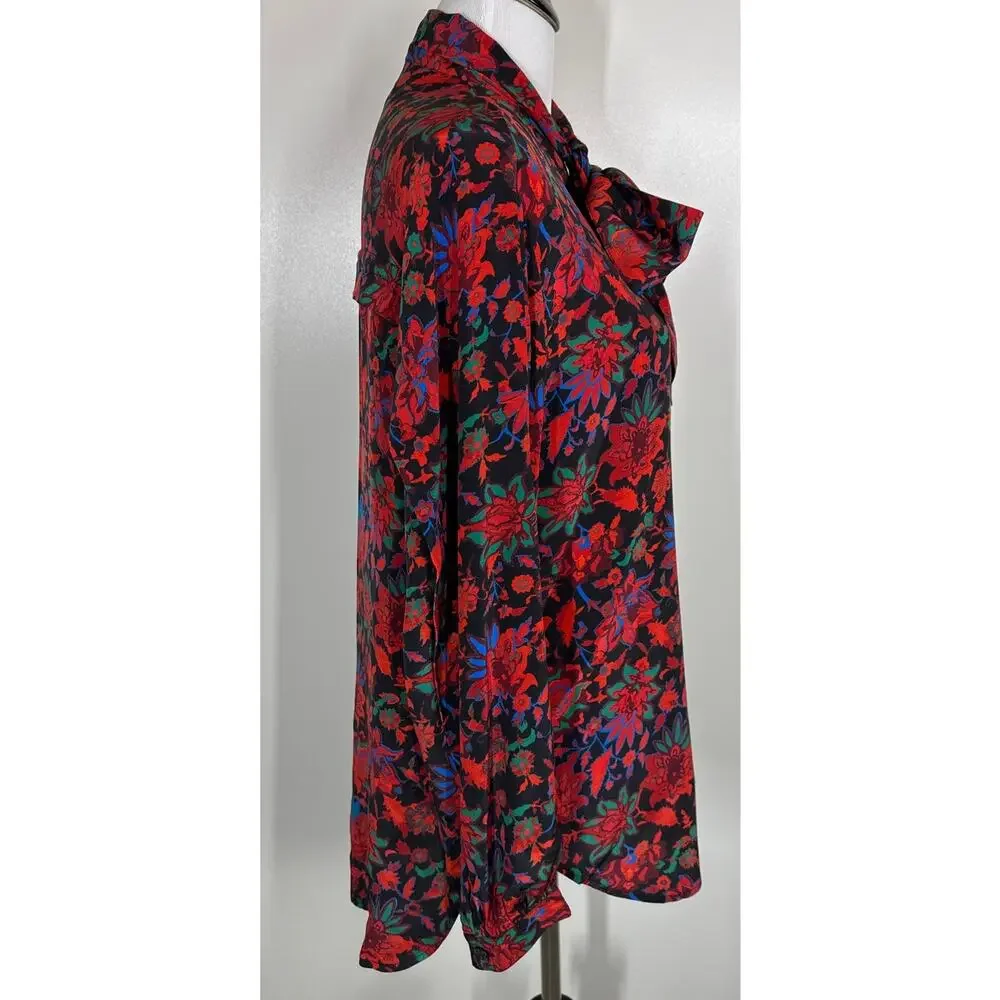 Rag & Bone Emily Floral Long Sleeve Tie‑Neck Silk Top, Size M - Picture 9 of 12